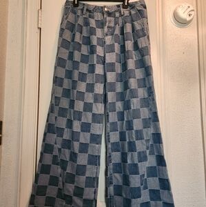Checkered Blue Flare Jeans